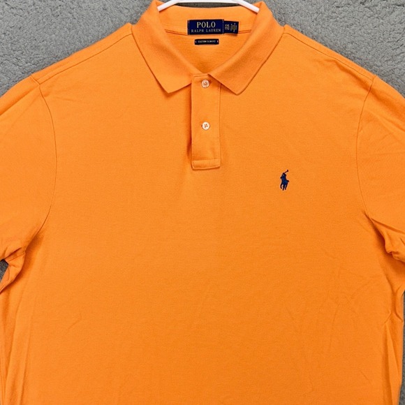 Polo Ralph Lauren Shirt Polo Mens 2XL Orange Custom Slim Fit Pony Rugby Cotton